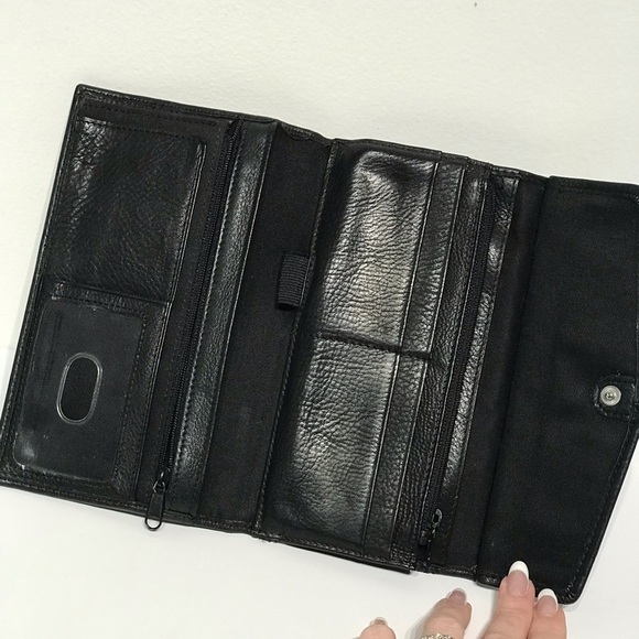 Vintage Fossil Women's Leather Wallet Black Tri Fold Flap Close Zipper Pocket - Picture 13 of 16